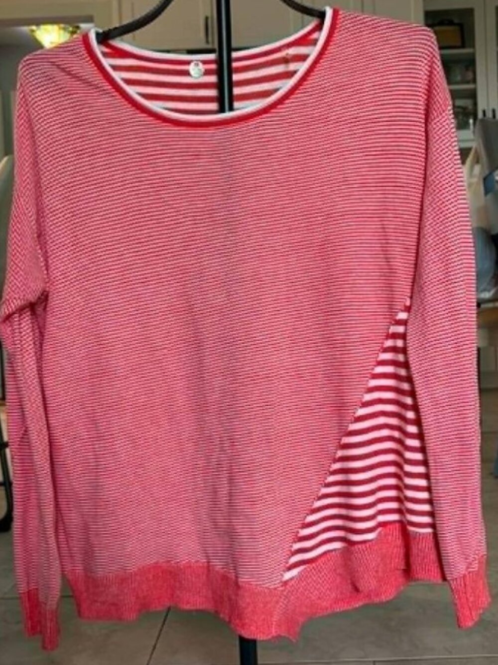 Margaret O'Leary Red White Asymmetric Striped Cotton Knit Pullover Sweater M